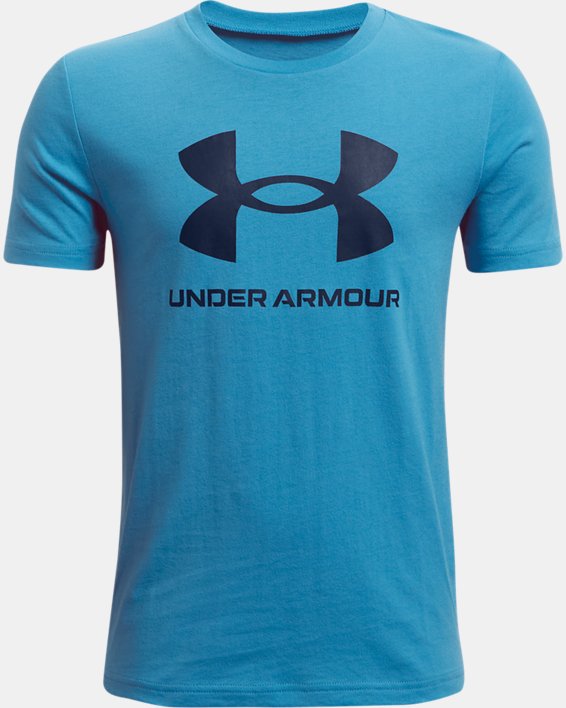 Boys' UA Sportstyle Logo Short Sleeve, Blue, pdpMainDesktop image number 0